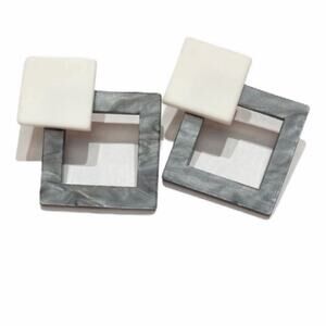 Gray and White Two Tone Geometric Earrings